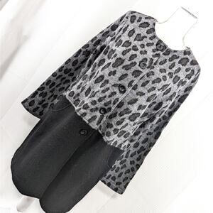 NWOT! RIVA! FINE WOOL, BLACK & GRAY LEOPARD, LONG CARDIGAN SWEATER! SZ L